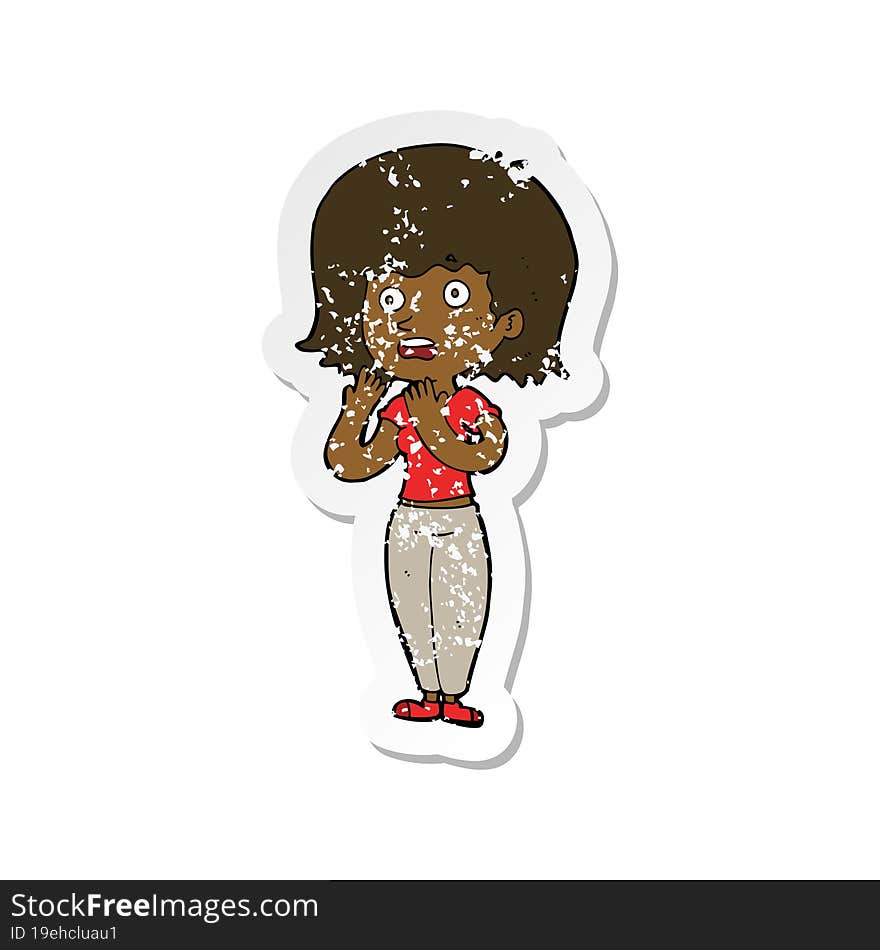 retro distressed sticker of a cartoon shocked woman