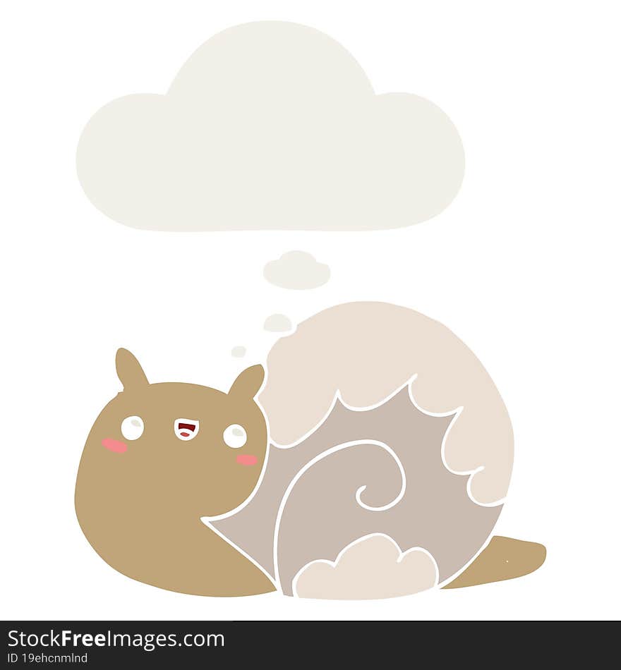 cute cartoon snail with thought bubble in retro style