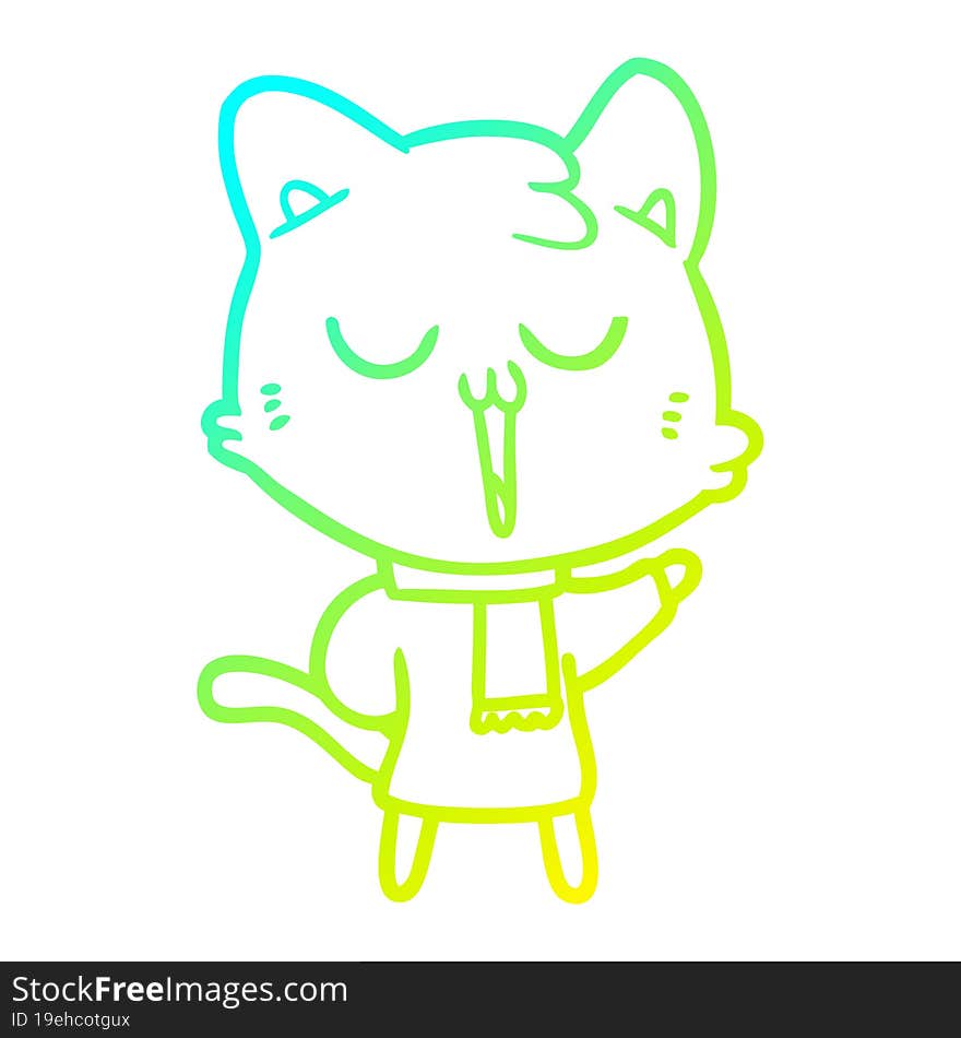 Cold Gradient Line Drawing Cartoon Cat Singing