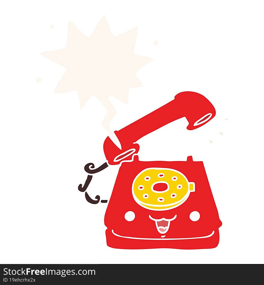 Cute Cartoon Telephone And Speech Bubble In Retro Style