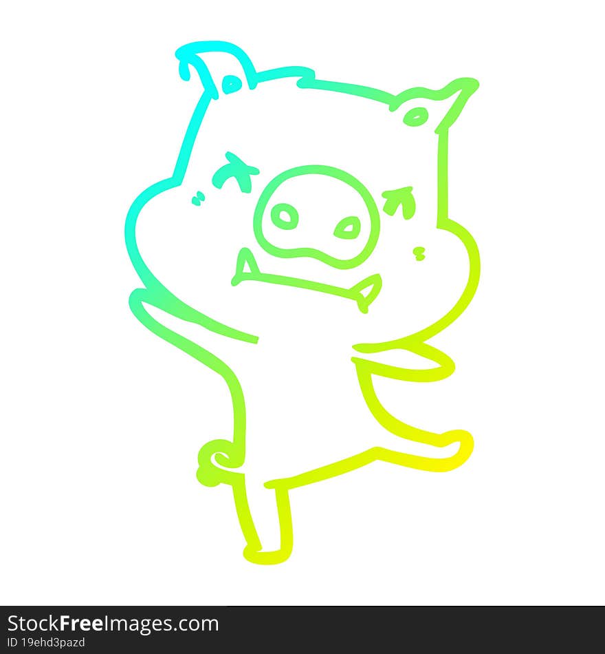 cold gradient line drawing angry cartoon pig