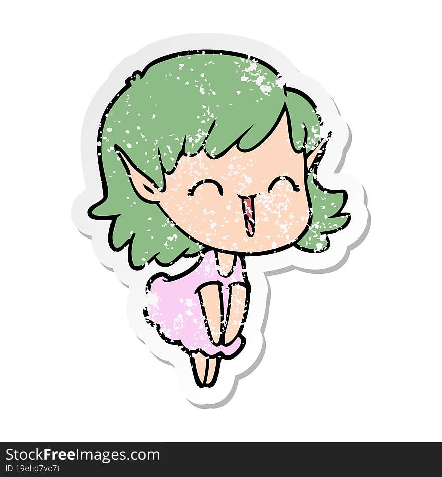 distressed sticker of a cartoon elf girl