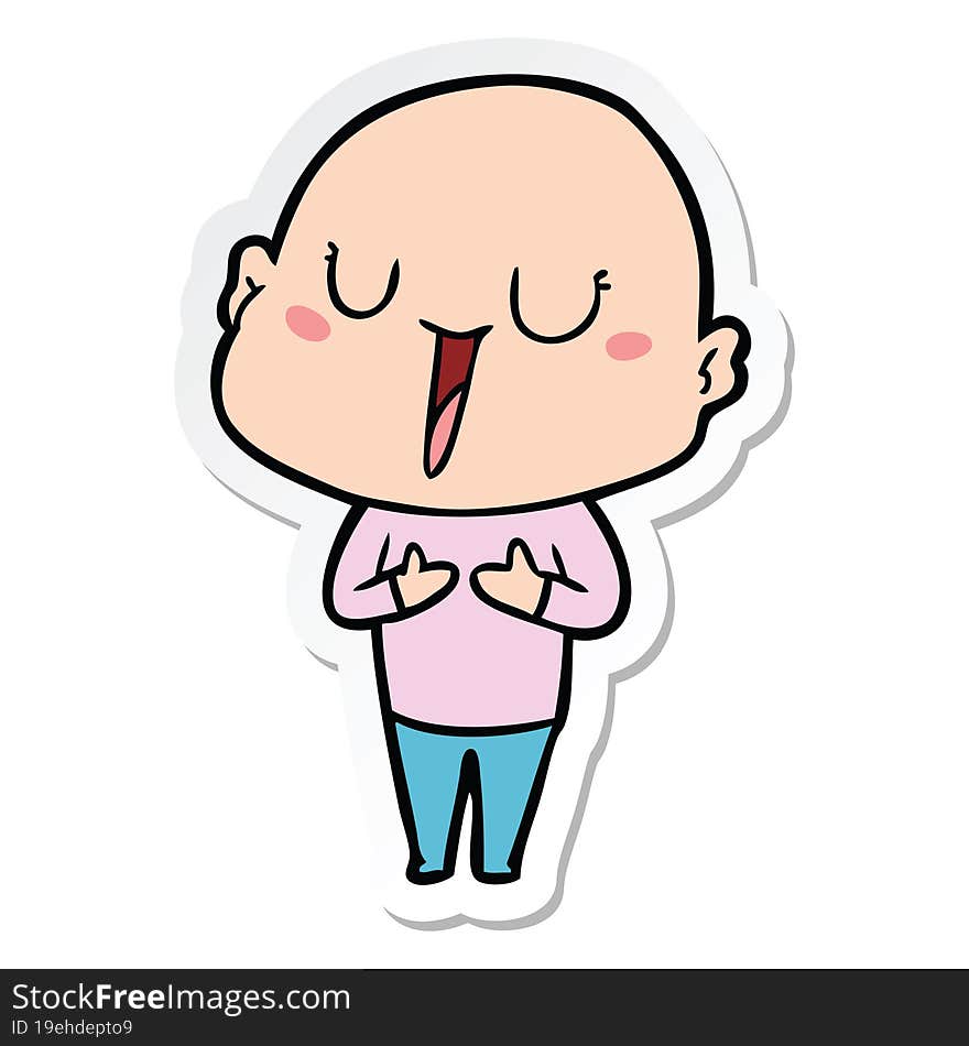 Sticker Of A Happy Cartoon Bald Man