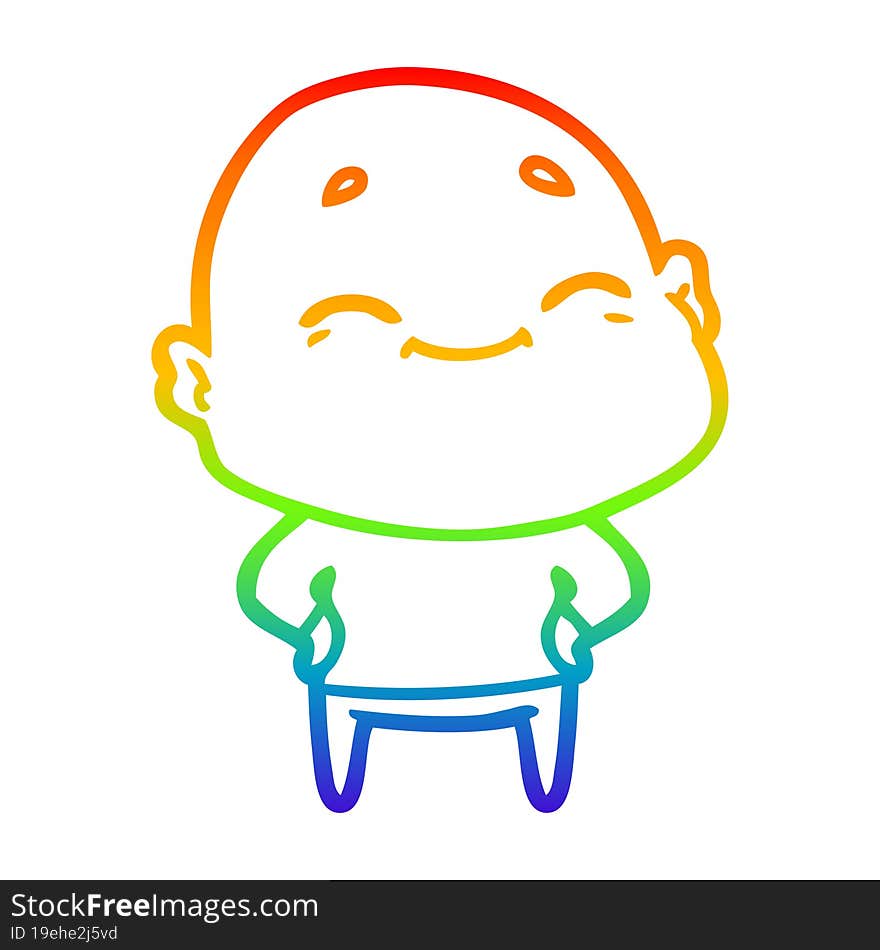 rainbow gradient line drawing cartoon happy bald man