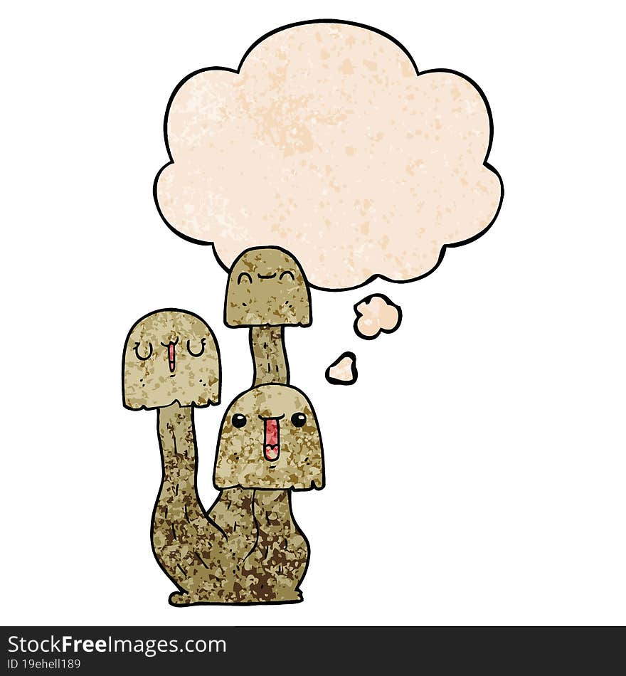 cartoon mushroom with thought bubble in grunge texture style. cartoon mushroom with thought bubble in grunge texture style