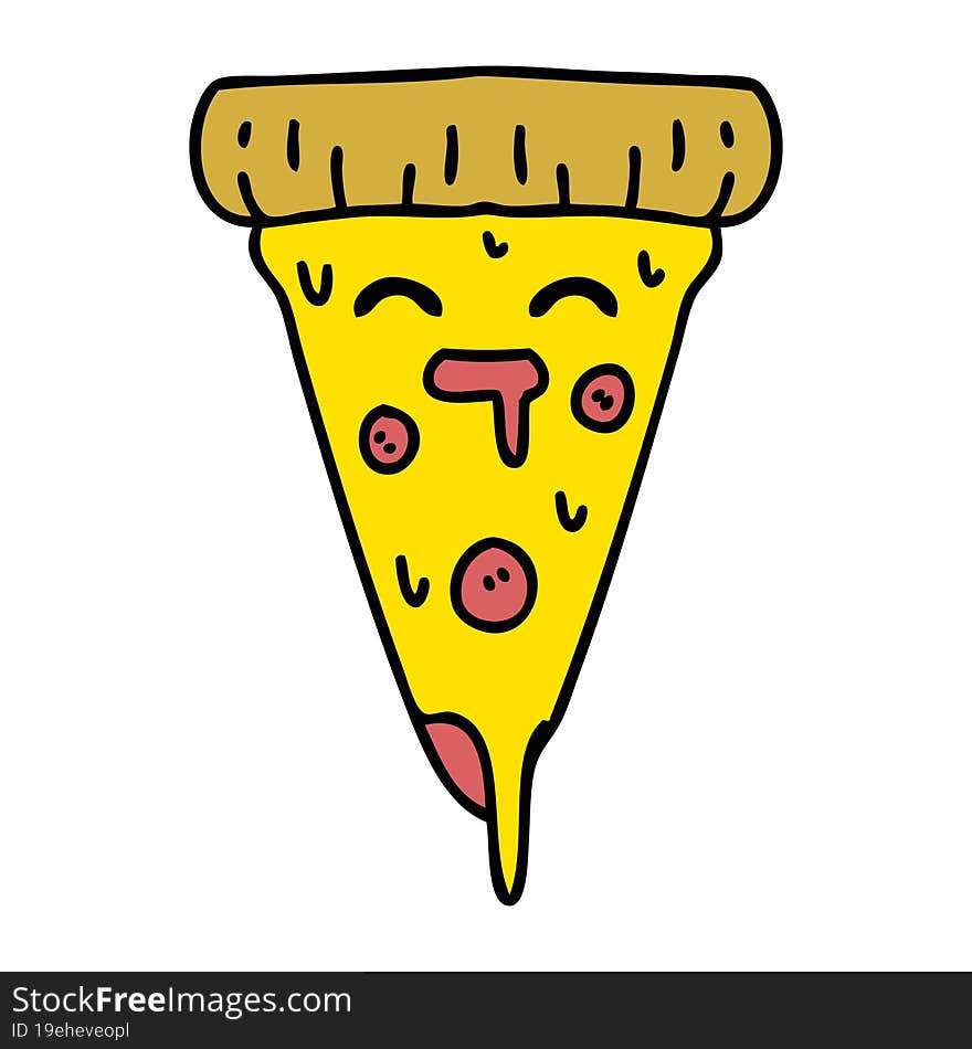 cartoon of a pizza slice with melting cheese. cartoon of a pizza slice with melting cheese