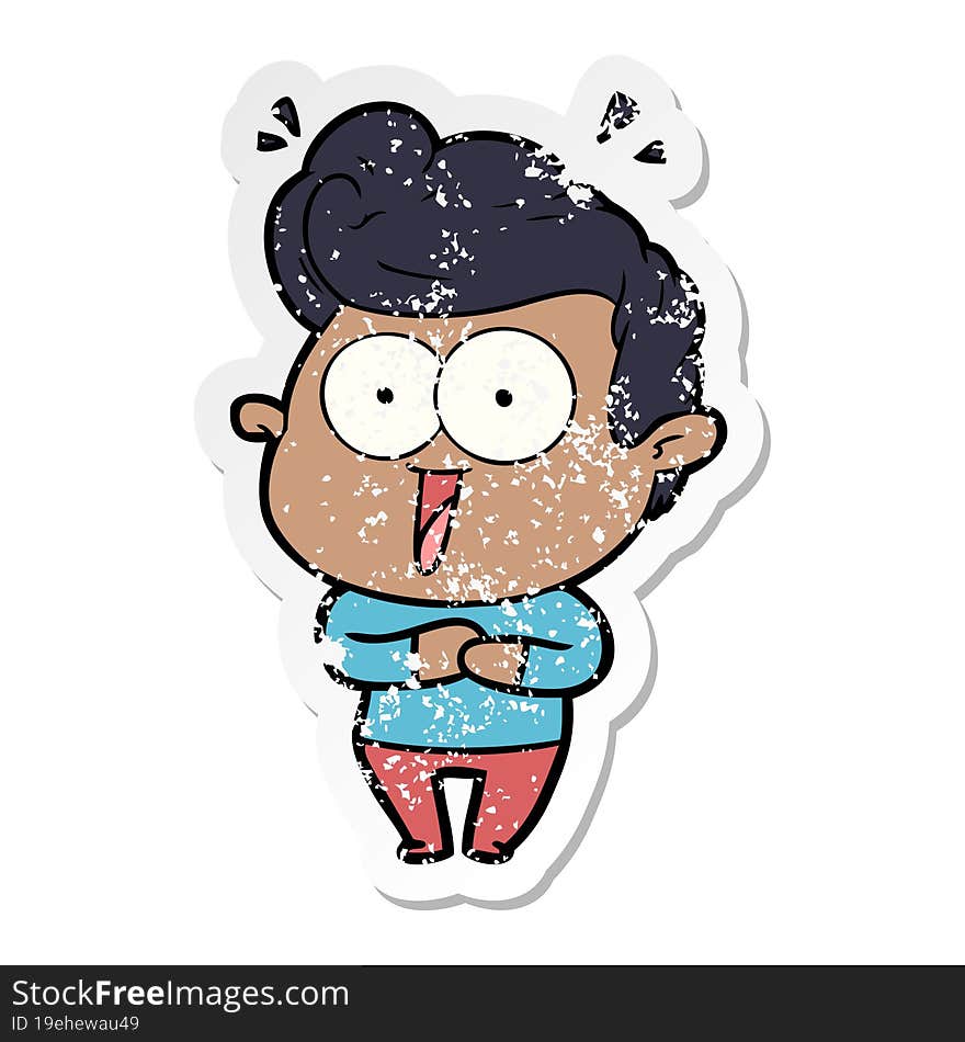 distressed sticker of a cartoon excited man