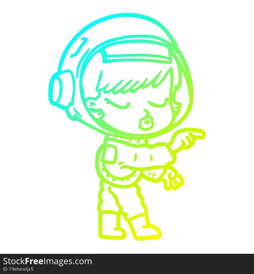 Cold Gradient Line Drawing Cartoon Pretty Astronaut Girl Pointing