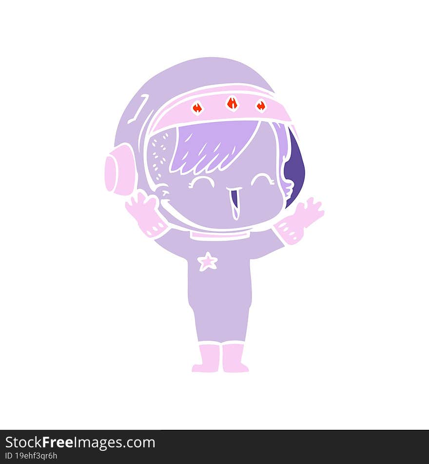 flat color style cartoon laughing astronaut girl