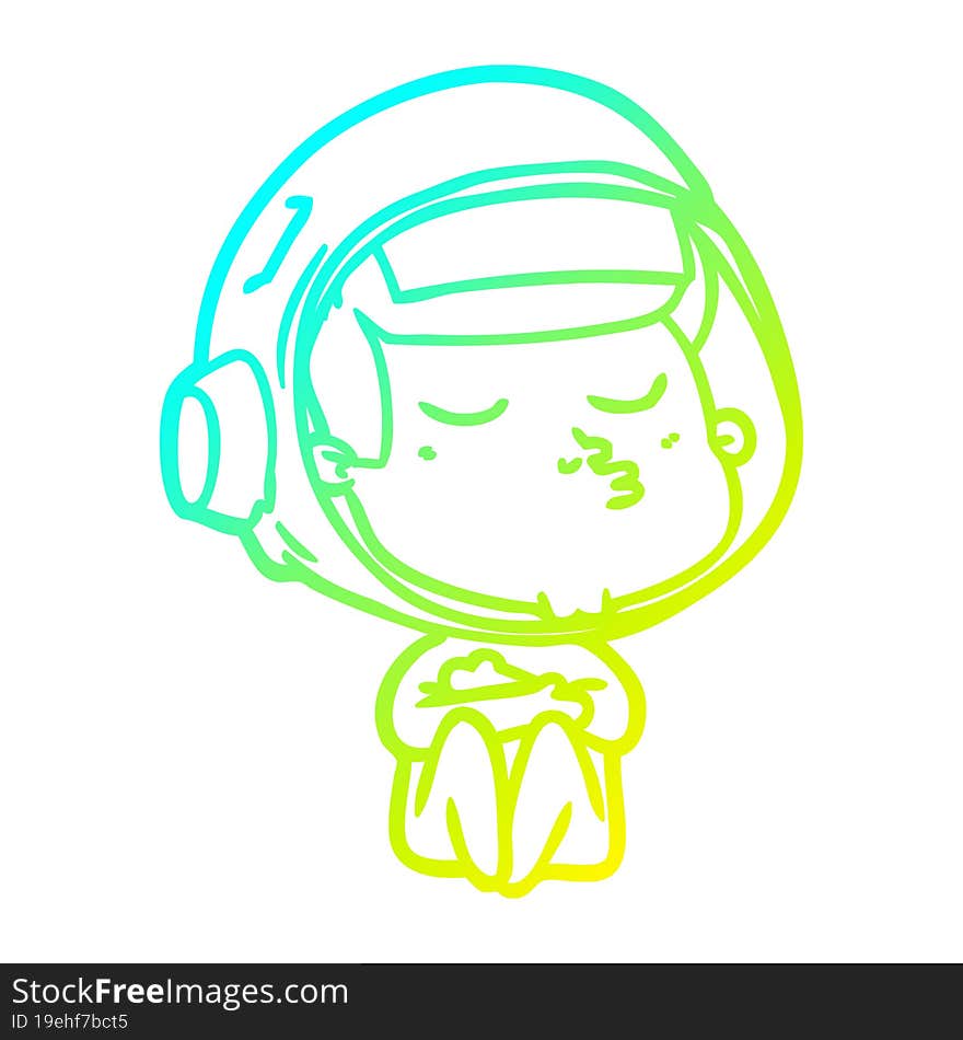 cold gradient line drawing cartoon confident astronaut