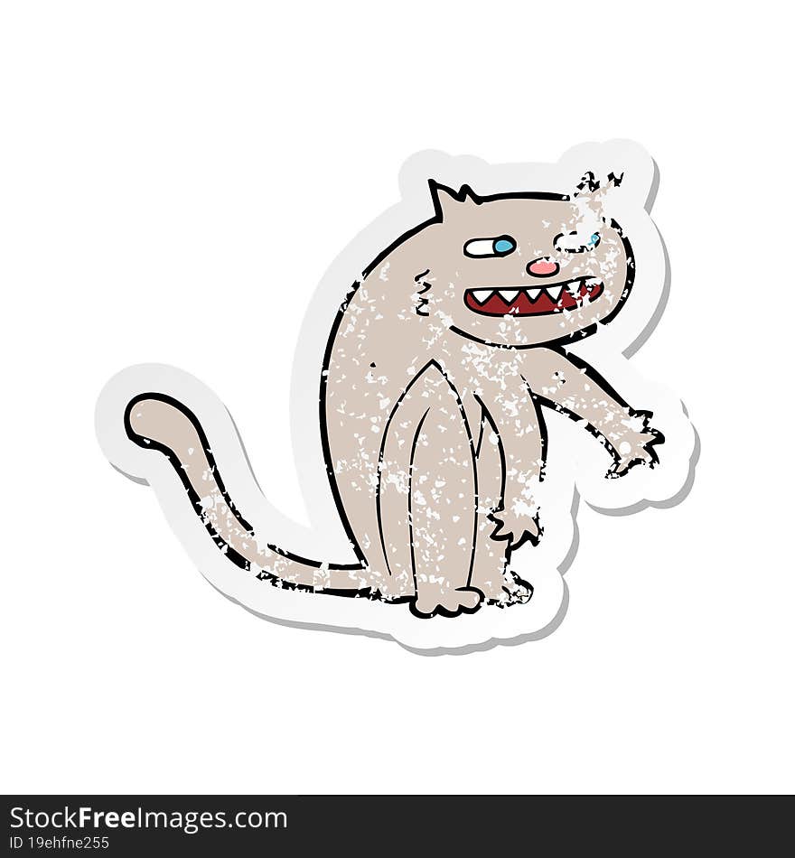 retro distressed sticker of a cartoon happy cat