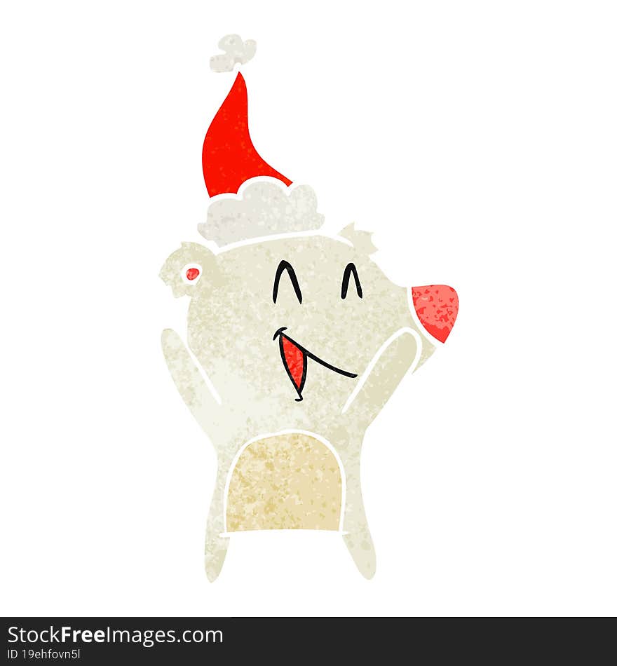 laughing polar bear retro cartoon of a wearing santa hat