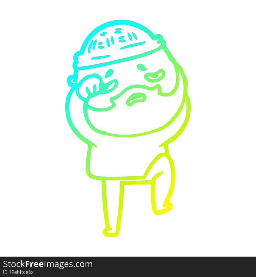 cold gradient line drawing cartoon worried man with beard