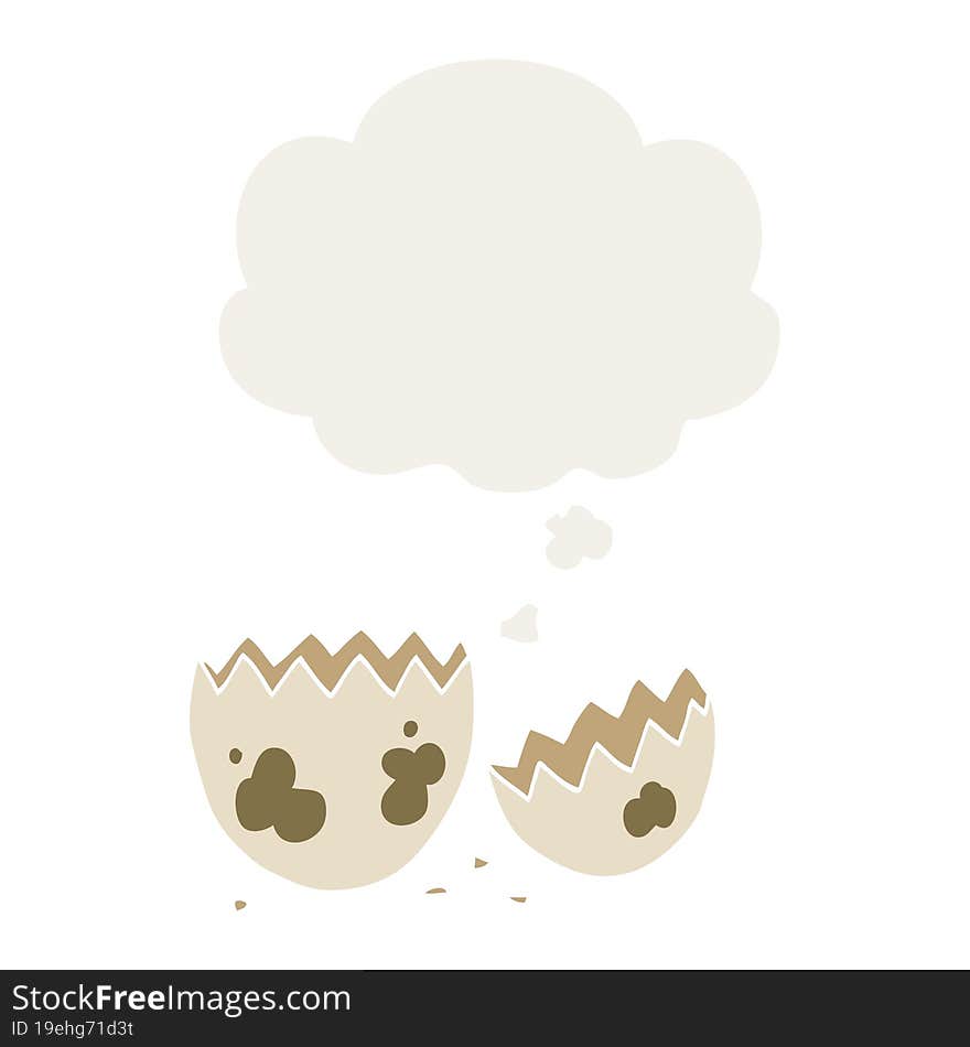 cartoon cracked egg with thought bubble in retro style