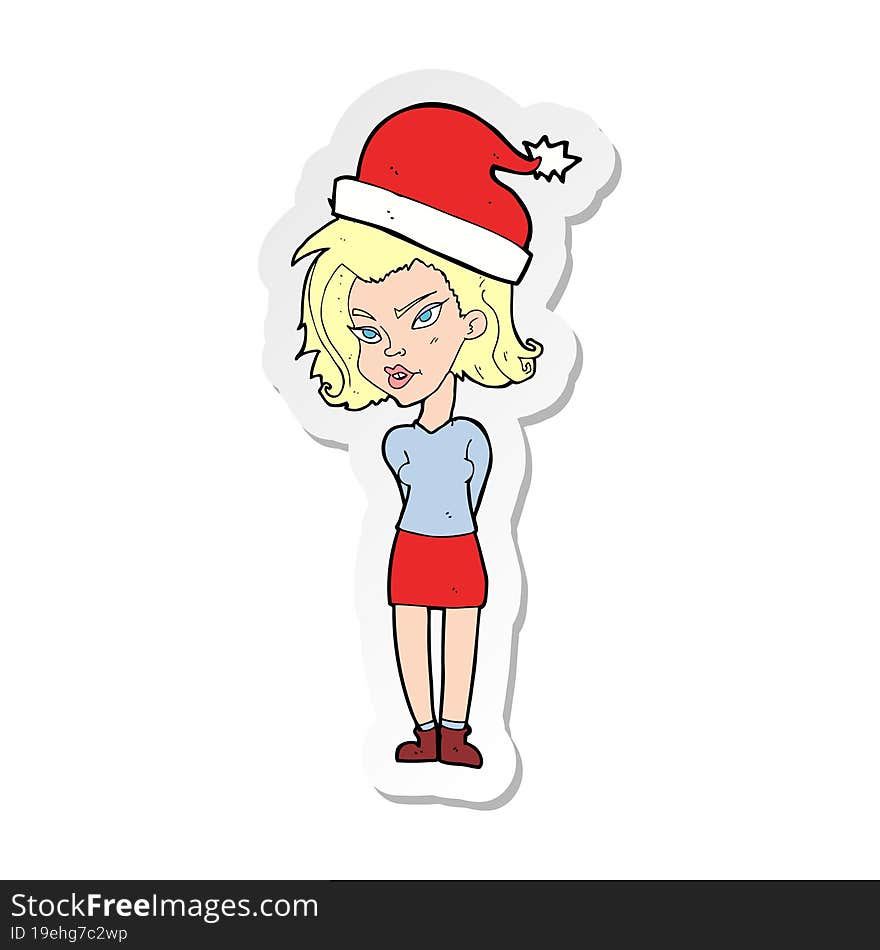 sticker of a cartoon woman wearing christmas hat