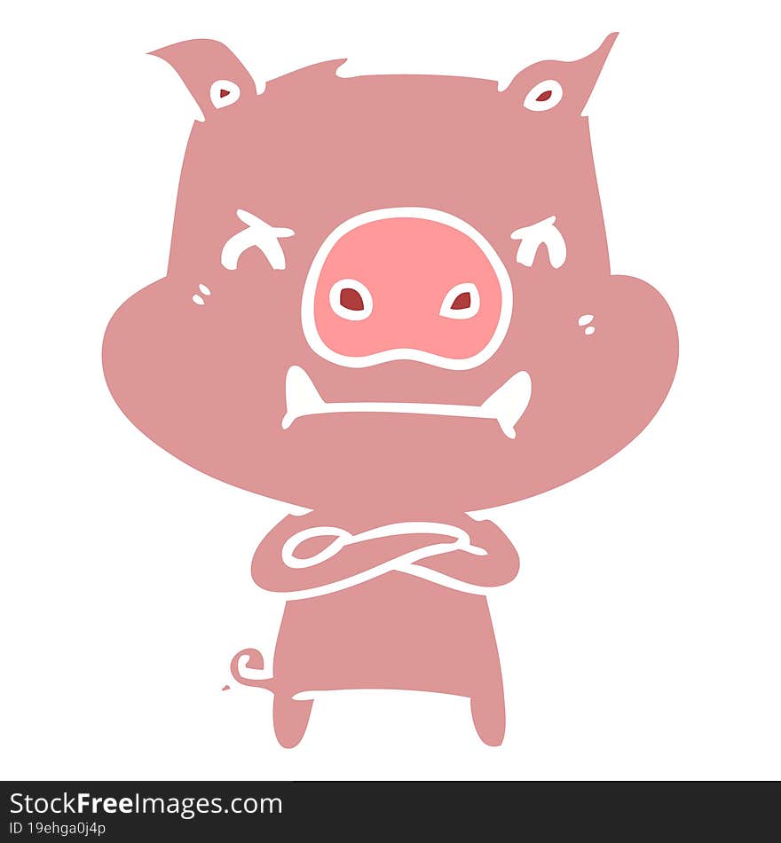 angry flat color style cartoon pig