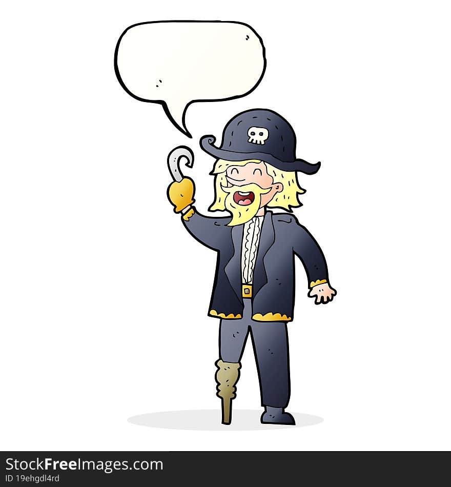 cartoon pirate captain with speech bubble