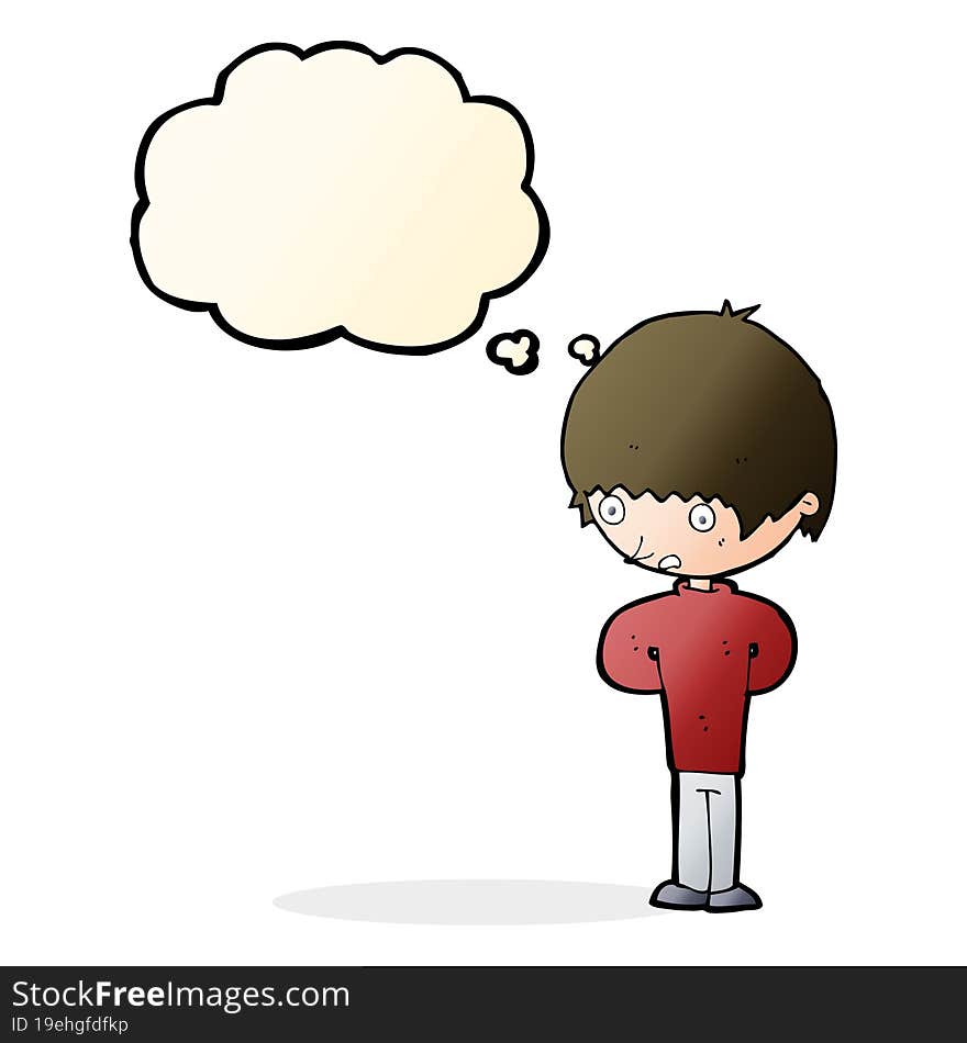 cartoon nervous boy with thought bubble