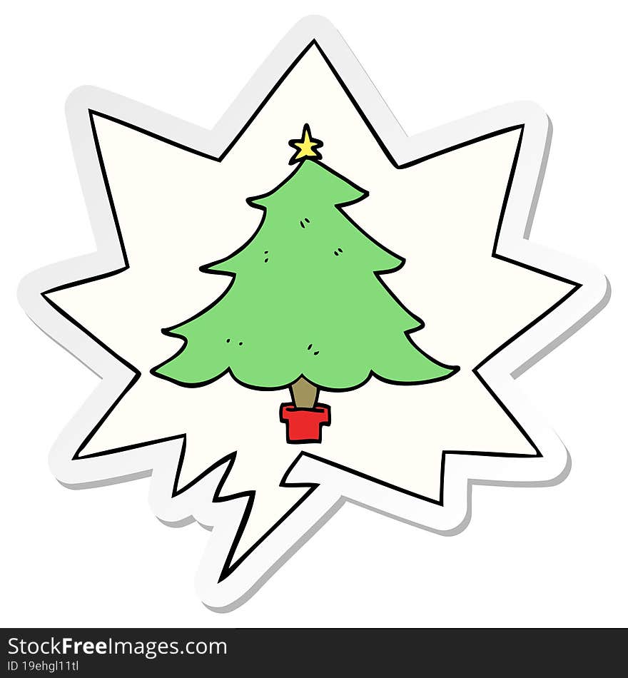 Cartoon Christmas Tree And Speech Bubble Sticker