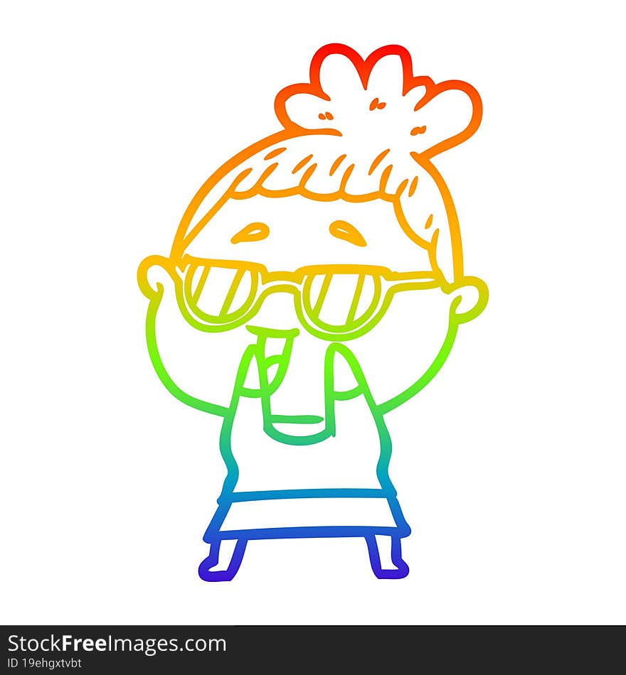 rainbow gradient line drawing cartoon happy woman wearing spectacles