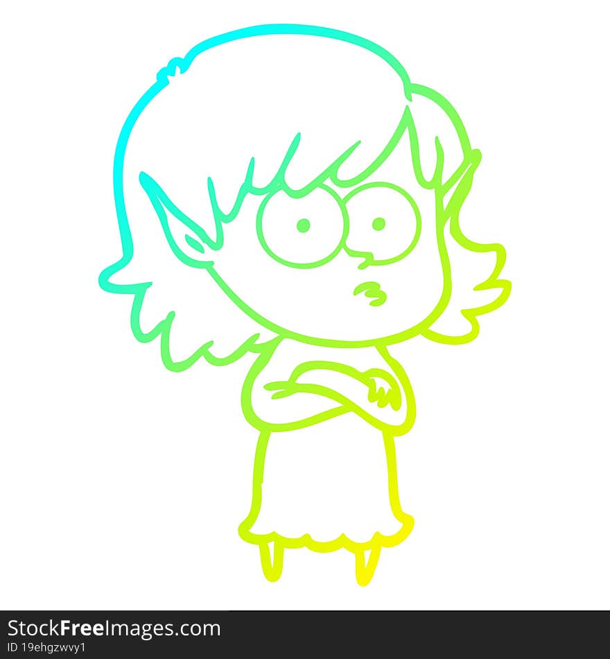 cold gradient line drawing cartoon elf girl staring