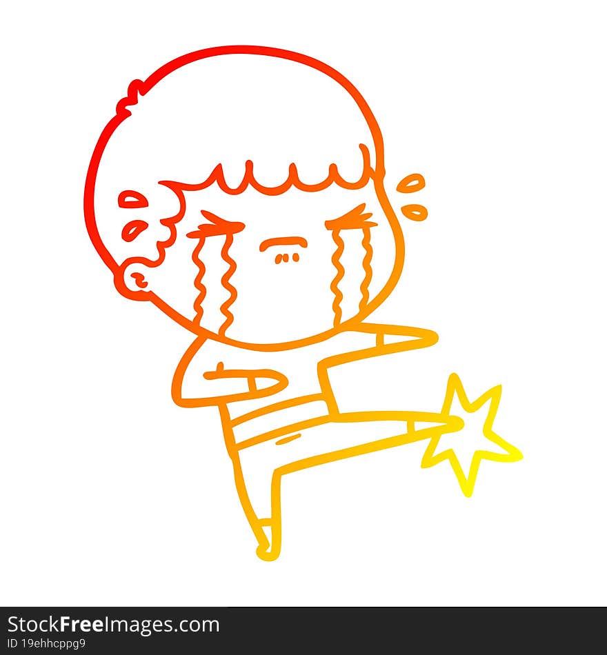 Warm Gradient Line Drawing Cartoon Man Crying