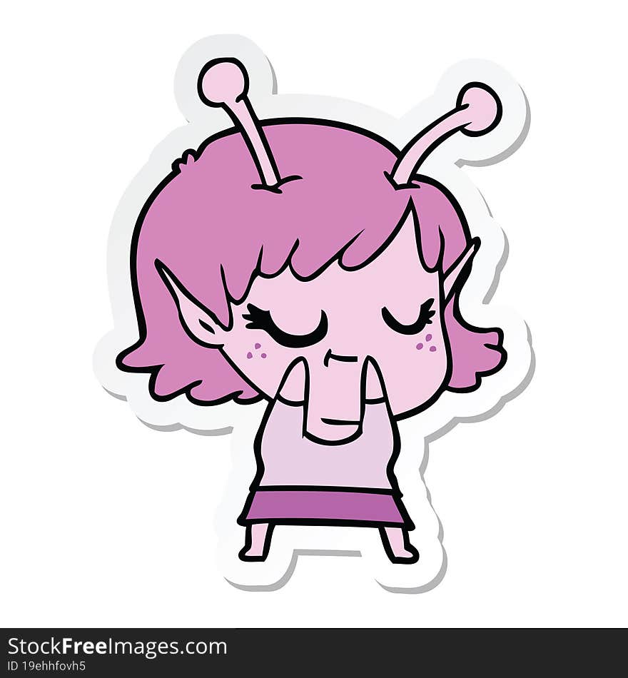 sticker of a smiling alien girl cartoon