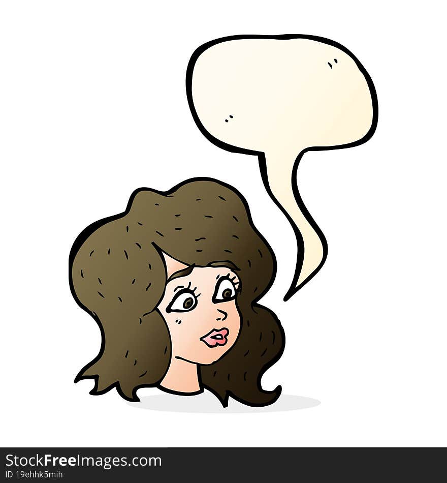 Cartoon Woman Looking Concerned With Speech Bubble