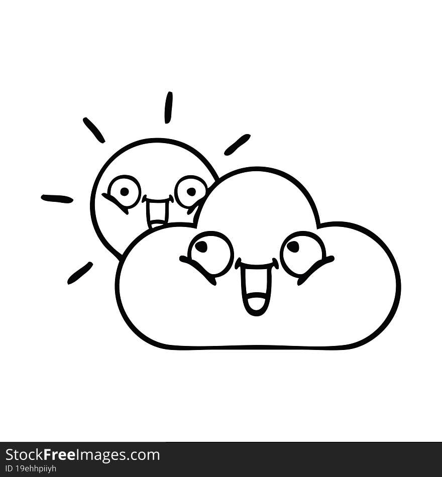 line drawing cartoon storm cloud and sun