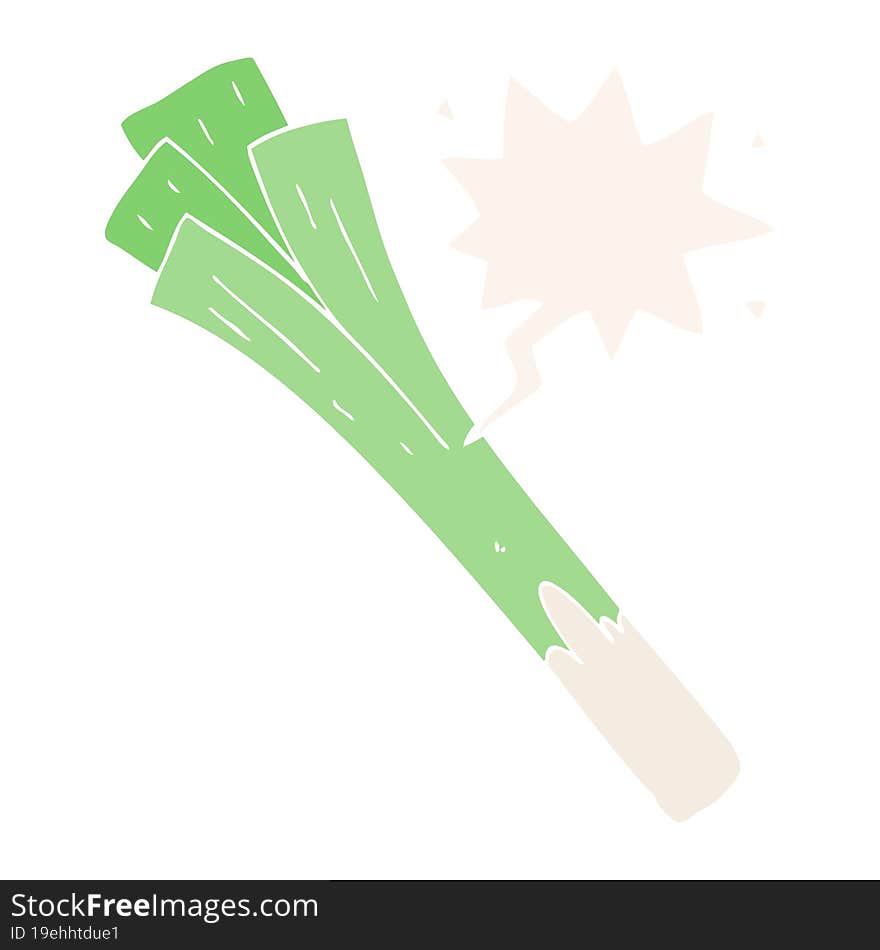 cartoon leeks and speech bubble in retro style