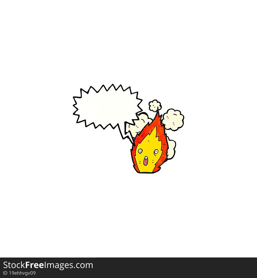 flame cartoon character with speech bubble