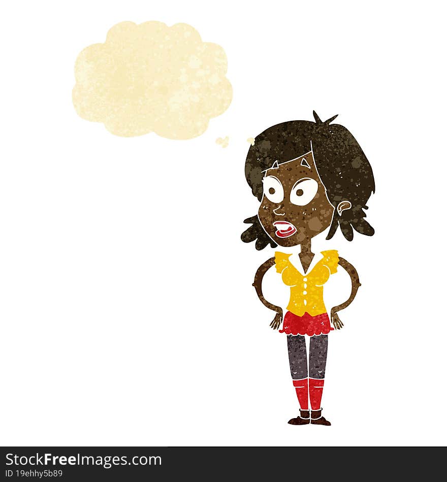 Cartoon Woman With Hands On Hips With Thought Bubble