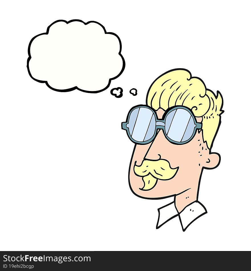 Thought Bubble Cartoon Man With Mustache And Spectacles