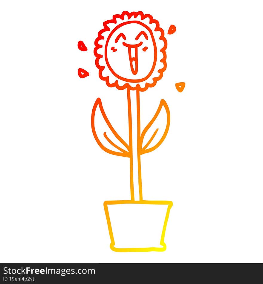 warm gradient line drawing cartoon flower in pot