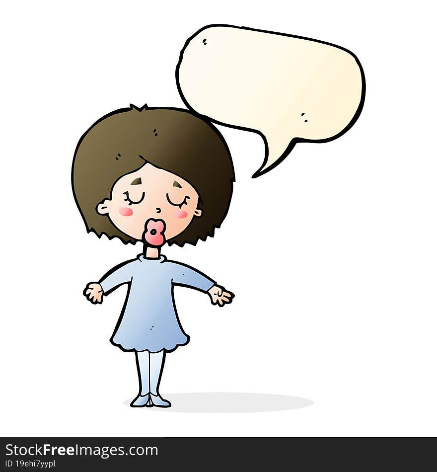 Cartoon Woman In Dress With Speech Bubble