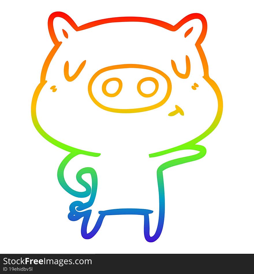 rainbow gradient line drawing cartoon pig pointing