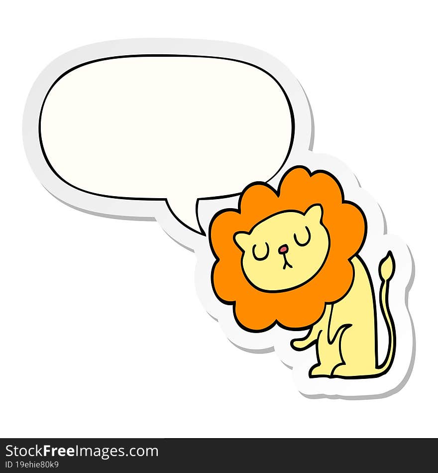 cute cartoon lion and speech bubble sticker