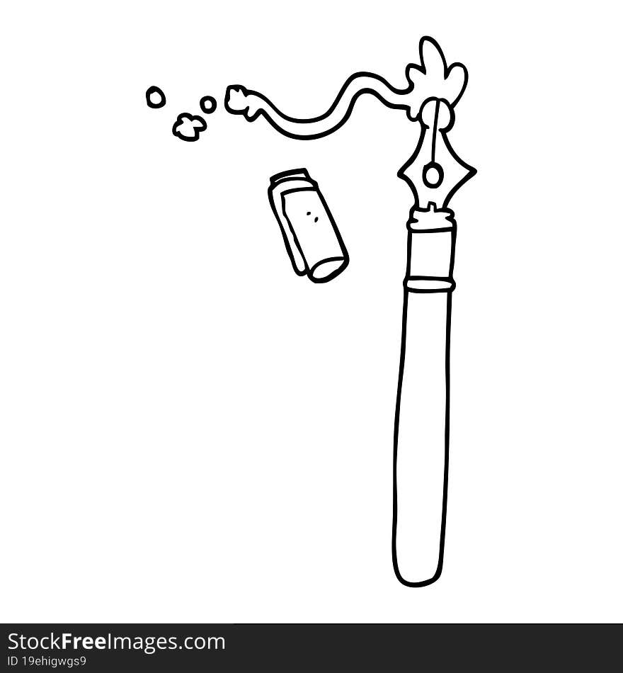 line drawing cartoon fountain pen