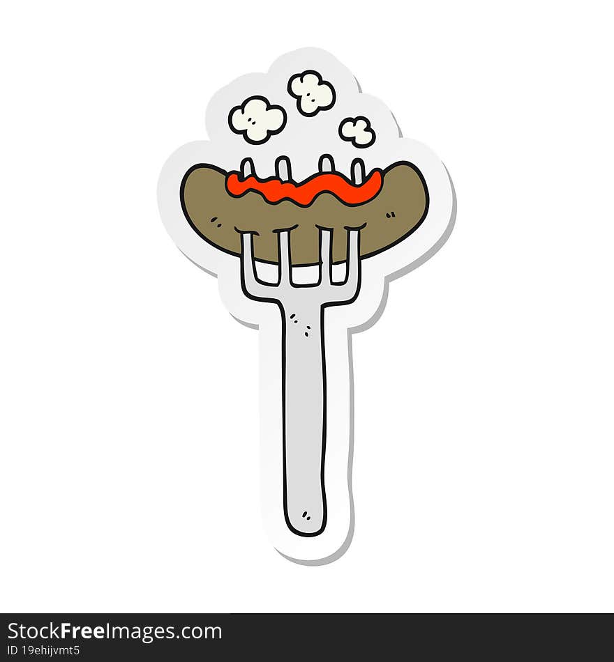 Sticker Of A Cartoon Sausage On Fork