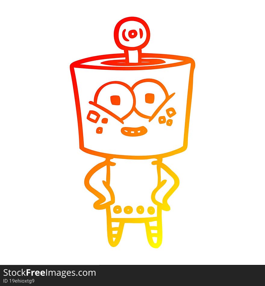 warm gradient line drawing of a happy cartoon robot