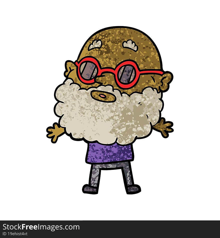 cartoon curious man with beard and sunglasses. cartoon curious man with beard and sunglasses