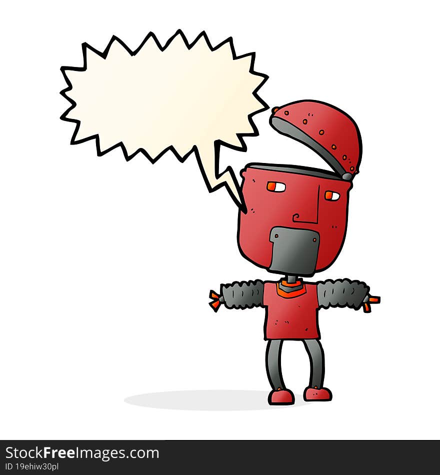 funny cartoon robot with open head with speech bubble