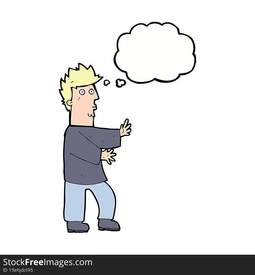 Cartoon Nervous Man Waving With Thought Bubble