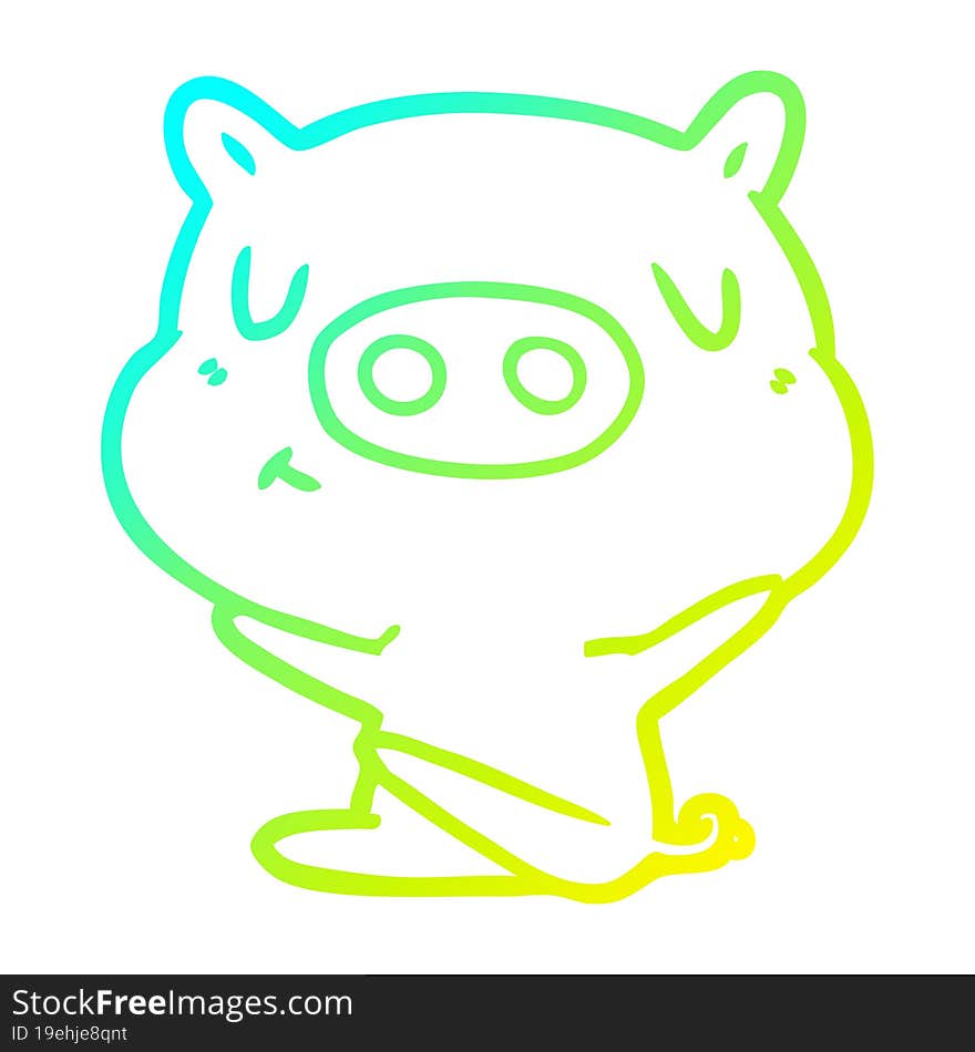 cold gradient line drawing cartoon content pig