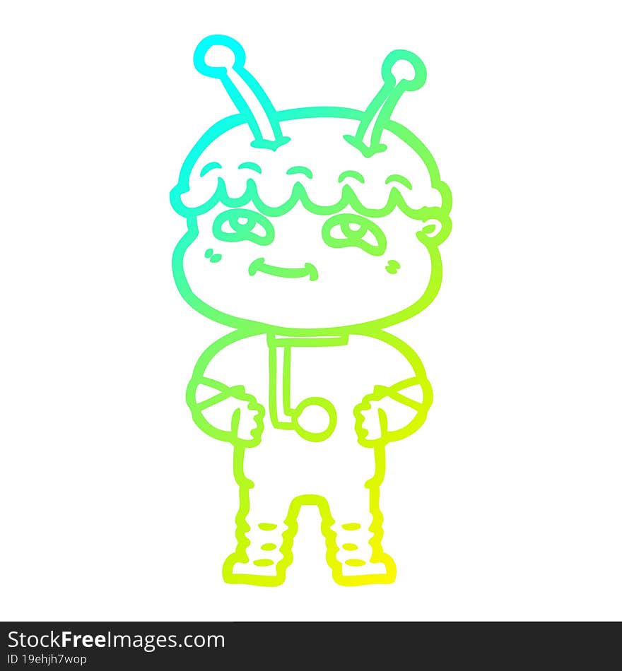 cold gradient line drawing friendly cartoon spaceman