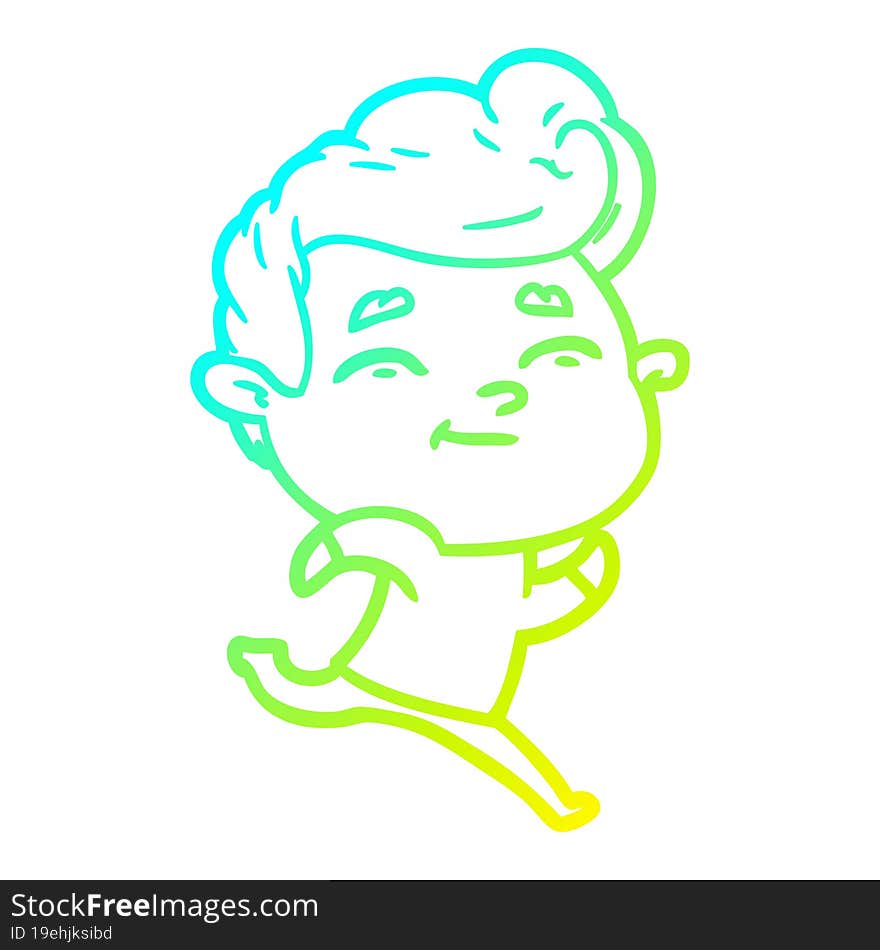 cold gradient line drawing running cartoon man