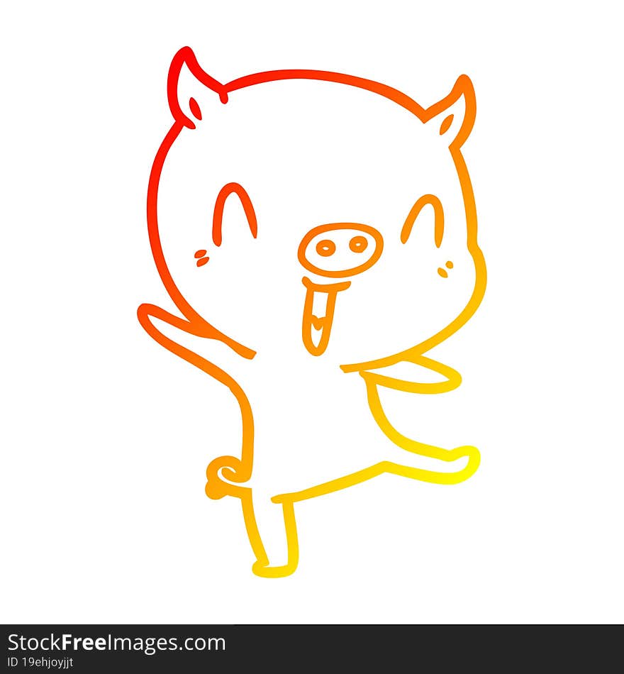 warm gradient line drawing of a cartoon pig dancing