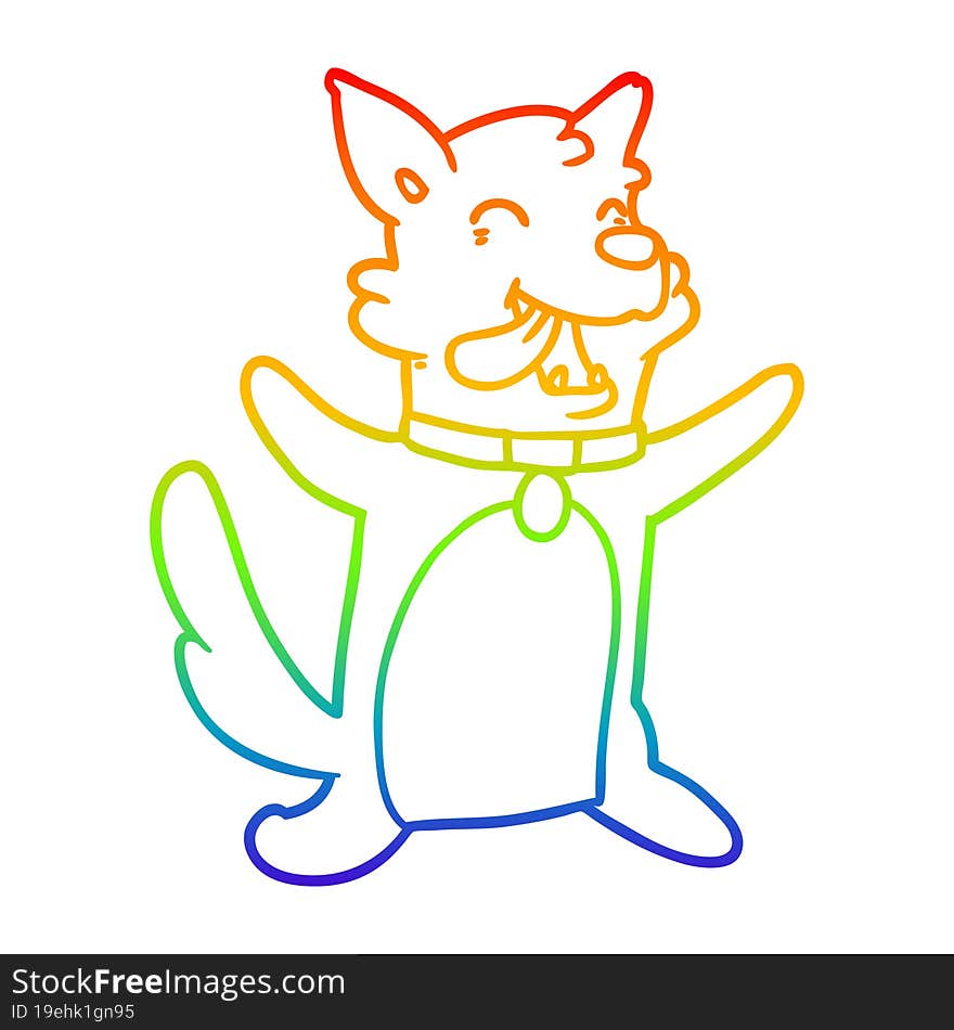 rainbow gradient line drawing of a cartoon happy dog