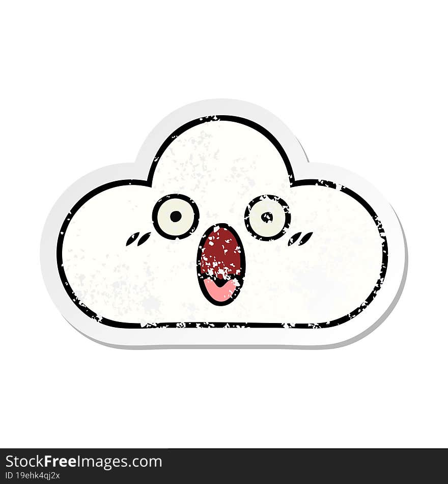 distressed sticker of a cute cartoon white cloud