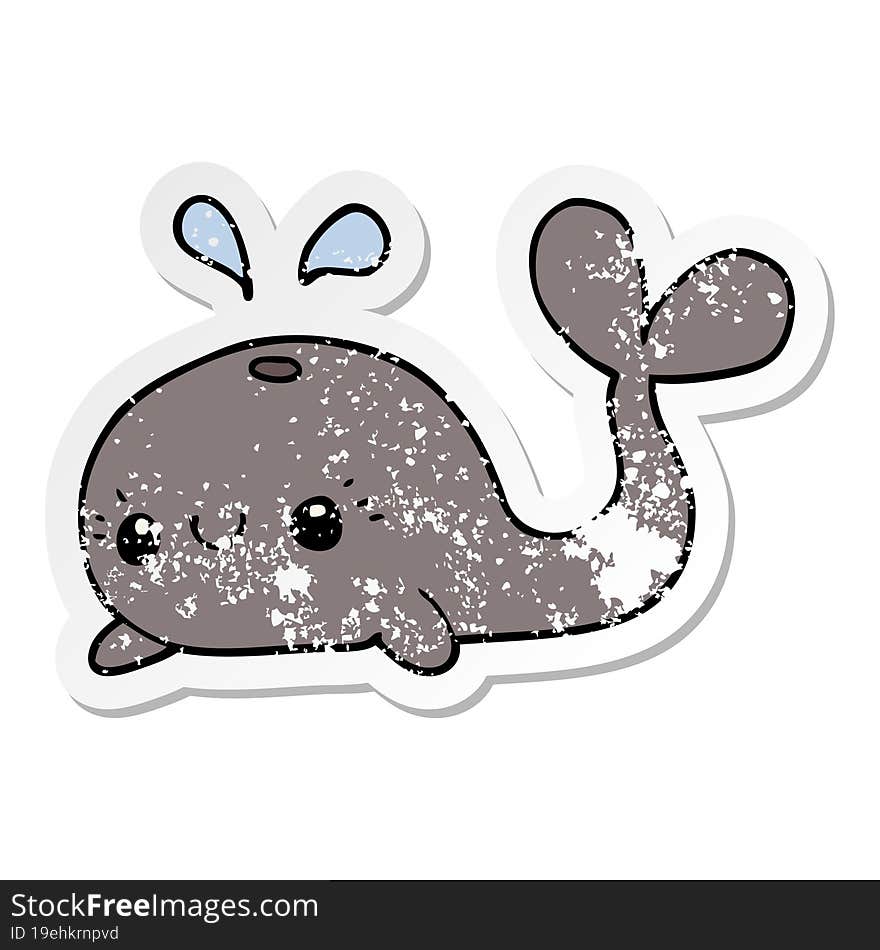 Distressed Sticker Of A Cute Cartoon Whale